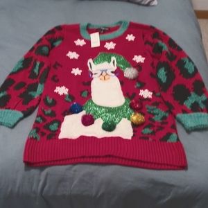 33 Degrees | Christmas Llama Leopard Print Sequin Ugly Sweater NWT MEDIUM